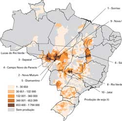 Mapa da soja no Brasil